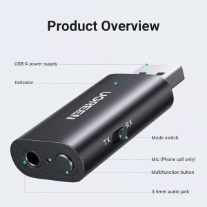 Adaptor Bluetooth Auxiliar USB, Jack, TX/RX Mode, BT5.1 + Cablu Jack, Ugreen CM523, Negru - Img 6