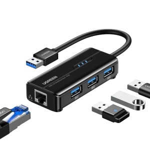 Adaptor pentru Internet, USB la USB, RJ45, 1000Mbps, 5Gb/s, Ugreen, Negru