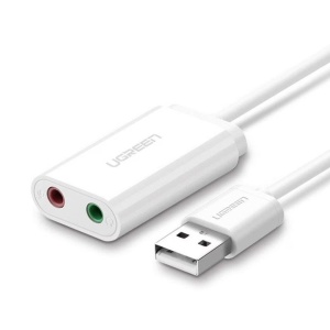 Adaptor USB la 2xJack 3.5mm, 15cm, Ugreen US205, Alb