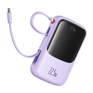 Baterie Externa, 10000mAh, Baseus Qpow Pro+ 22.5W, Cablu Type-C Inclus, Lightning, 2x Type-C, 1x USB, Fast Charging, Mov