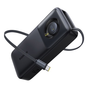 Baterie Externa Free2Pull Baseus, 20000mAh, cablu USB-C retractabil, 65W, 0.7m, Negru