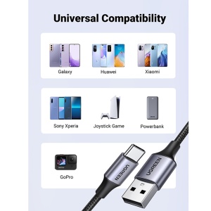 Cablu de Date USB la Type-C, PD18W, 3A, 480Mbps, QC3.0, 1m, Ugreen US288 - Space Gray - Img 7
