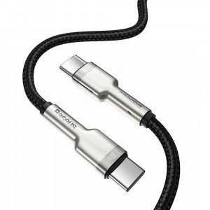 Cablu Type-C to Type-C, Super Fast Charge, 100W, 480Mbps, 20V, 5A, 2m - Baseus Cafule Series Metal (CATJK-D01) - Black - Img 2