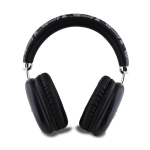 Casti Wireless Bluetooth cu ANC, Guess, Design On-Ear, Piele Eco, Wireless Headphones GCUBE Metallic Script Logo, Negru