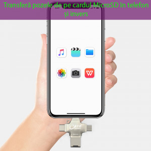 Cititor de Carduri MicroSD + Adaptor USB, Type-C, Lightning, Micro-USB, Yesido (GS13) - Silver - Img 5