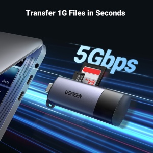 Cititor de Carduri USB/USB-C la SD/TF Card, Plug & Play, 5Gb/s, 2TB, Ugreen CM185 - Gri - Img 2