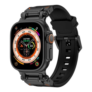 Curea pentru Apple Watch 42/44/45/46/49mm, Bratara Silicon, set cu sticker, Model W064, Negru