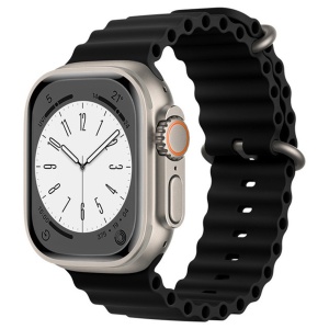 Curea pentru Apple Watch 42/44/45/46/49mm din Silicon, set cu sticker, Model W38, Negru
