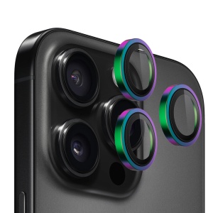 Folie camera pentru iPhone 16 Pro / 16 Pro Max, Blueo, Sticla Securizata, Ultra HD, Original Metal Frame Lens Protector, Set de 3, Negru