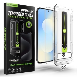 Folie pentru Samsung Galaxy S25 FE / A57 5G, sticla securizata, Sistem montare, Protectie 9H, set cu sticker, TitanGlass CrystalHD, Negru