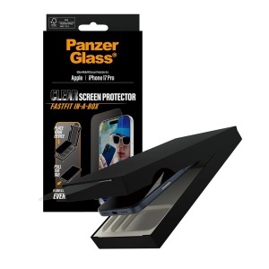 Folie Sticla pentru iPhone 17 Pro, Ultra-Wide Fit w. FASTFIT IN-A-BOX, PanzerGlass, Anti-Soc si Anti-Bule, Transparent