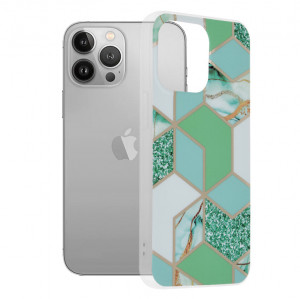 Husa iPhone 13 Pro Marble Series, Techsuit - Green Hex - Img 1