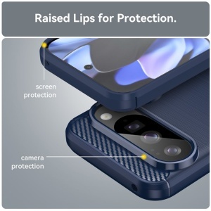 Husa pentru Google Pixel 10 / Pixel 10 Pro, SKYDDAR INNOVATION, Carbon Silicone, din Silicon Premium, Slim, cu textura Fibra Carbon, Albastru, set cu sticker  - Img 5