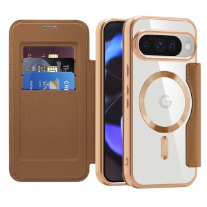 Husa pentru Google Pixel 10 / Pixel 10 Pro tip carte, SKYDDAR INOVATION, SmartMag Book, Magsafe, RFiD, Suport Carduri, set cu sticker, Maro