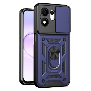 Husa pentru Honor 600 Smart, protectie camere, Inel magnetic, set cu sticker, CamShield, Albastru