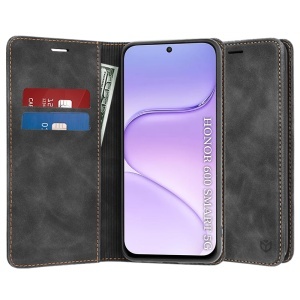 Husa pentru Honor 600 Smart tip Carte din piele Eco Premium, cu Portofel Interior, set cu sticker, Confy Cover, Negru
