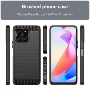 Husa pentru Honor X6a din silicon, Slim, cu textura Fibra Carbon - Negru - Img 3