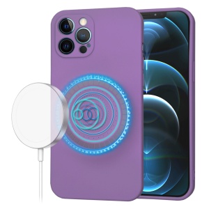 Husa pentru iPhone 12 Pro Max din Silicon Catifelat, Protectie Premium, Skyddar SoftElegance MagSafe - Mov - Img 7