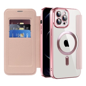 Husa pentru iPhone 12 Pro tip carte, SKYDDAR INOVATION, SmartMag Book, Magsafe, RFiD, Suport Carduri, set cu sticker, Roz