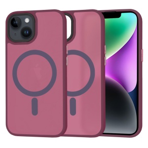 Husa pentru iPhone 14, SKYDDAR INNOVATION, HaloFrost MagSafe, Antisoc, set cu sticker, Bordo