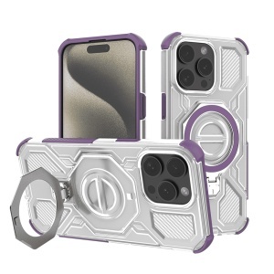 Husa pentru iPhone 15 Pro, Antisoc, SKYDDAR INOVATION, Carbon Shield PRO, Magsafe, set cu sticker, Mov