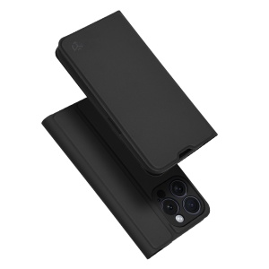 Husa pentru iPhone 15 Pro, SKYDDAR INNOVATION, Magskin Book, tip Carte cu Portofel Interior, set cu sticker, Negru