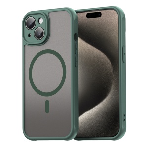 Husa pentru iPhone 15, SKYDDAR INNOVATION, HaloFrost MagSafe II, Antisoc, set cu sticker, Verde