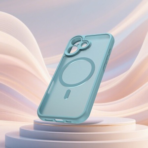 Husa pentru iPhone 16, Antisoc, HaloFrost MagSafe II, set cu sticker, Verde menta - Img 3