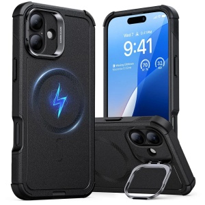 Husa pentru iPhone 16, ESR Cyber Armor Kickstand, Negru