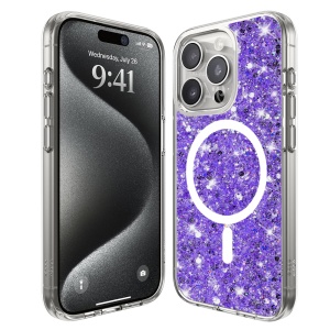 Husa pentru iPhone 16 Pro din Silicon cu Sclipici, Fundal Detasabil, Protectie Completa, SKDR SparkleCase - Mov