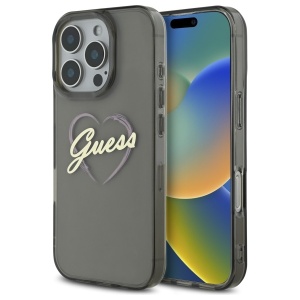 Husa pentru iPhone 16 Pro, Hardcase IML Heart, Guess, Negru