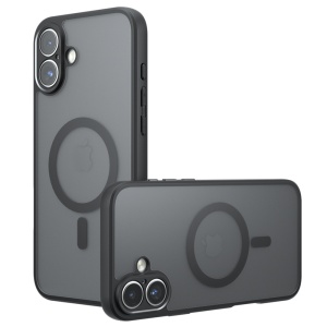 Husa pentru iPhone 16, SKYDDAR INNOVATION, PureFrost MagSafe, AntiSoc, set cu sticker, Negru frost