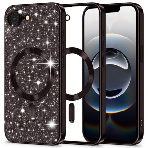 Husa pentru iPhone 16e, SKYDDAR INNOVATION, Luxury Glitter Magsafe, Antisoc, Fundal Detasabil 2-in-1, Protectie Superioara, Margini Ridicate, Negru, set cu sticker