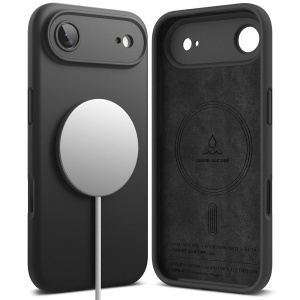 Husa pentru iPhone 17 Air, Antisoc Silicon, Policarbonat, Ringke, Silicone Magnetic MagSafe, Negru