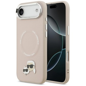 Husa pentru iPhone 17 Air, Leather Karl & Choupette Pins MagSafe, Karl Lagerfeld, Roz