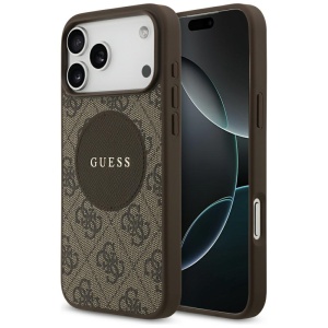 Husa pentru iPhone 17 Pro Max, 4G Circle Classic Logo MagSafe, Guess, Maro