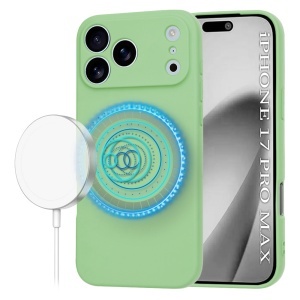 Husa pentru iPhone 17 Pro Max, SKYDDAR INNOVATION, din Silicon Catifelat, SoftFlex Magsafe, set cu sticker, Verde deschis