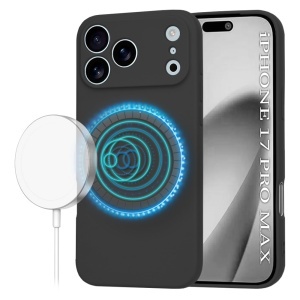 Husa pentru iPhone 17 Pro Max, SKYDDAR INNOVATION, din Silicon Catifelat, SoftFlex Magsafe, set cu sticker, Negru