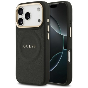 Husa pentru iPhone 17 Pro, Peony Hot Stamp MagSafe, Guess, Negru