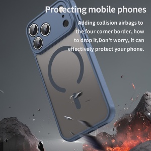 Husa pentru iPhone 17 Pro, SKYDDAR INNOVATION, HaloFrost MagSafe II, Antisoc, set cu sticker, Bleumarin - Img 5