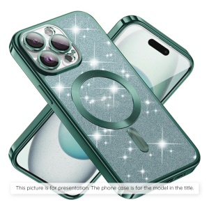 Husa pentru iPhone 17, SKYDDAR INNOVATION, Luxury Glitter Magsafe, Antisoc, Fundal Detasabil 2-in-1, Margini Ridicate, set cu sticker, Verde deschis