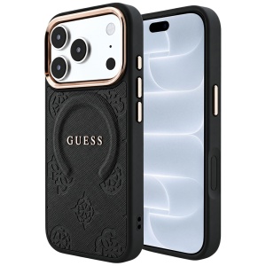 Husa pentru iPhone 18 Pro / iPhone 17 Pro - Guess Saffiano Peony & Ring MagSafe - Black
