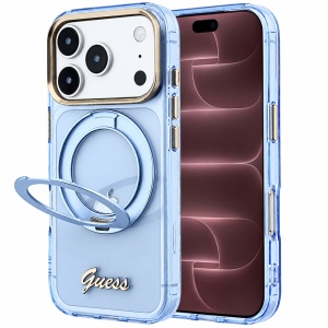 Husa pentru iPhone 18 Pro Max / iPhone 17 Pro Max - Guess Ring Stand Script Metal Logo MagSafe - Light Blue