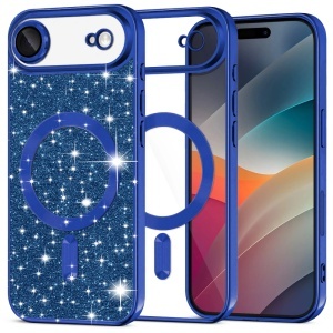 Husa pentru iPhone Air, SKYDDAR INNOVATION, Luxury Glitter Magsafe, Antisoc, Fundal Detasabil 2-in-1, Margini Ridicate, set cu sticker, Albastru