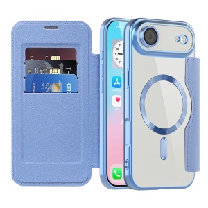 Husa pentru iPhone Air tip carte, SKYDDAR INOVATION, SmartMag Book, Magsafe, RFiD, Suport Carduri, set cu sticker, Bleu