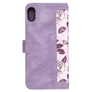 Husa pentru iPhone XS Max din Piele Ecologică cu Design Floral, Protecție 360°, Stand Integrat, Buzunare pentru Carduri, SKDR Floral Wallet - Mov - Img 4