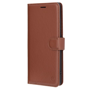Husa pentru Motorola Edge 60 Fusion, SKYDDAR INNOVATION, Leather Wallet, tip Carte, cu Portofel Interior, Finisaje Premium, Maro, set cu sticker - Img 4