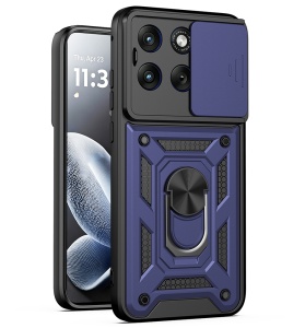 Husa pentru Motorola Edge 70 Fusion, protectie camere, Inel magnetic, set cu sticker, CamShield, Albastru