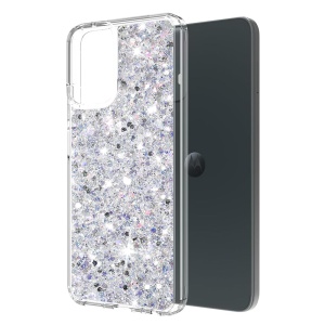 Husa pentru Motorola Moto G14 , Fundal Detasabil, din Silicon cu Sclipici, Design Stralucitor, Protectie Completa - Alb