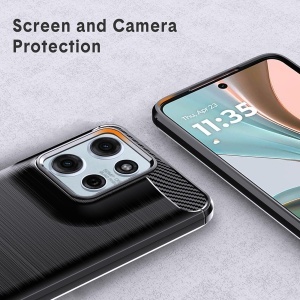 Husa pentru Motorola Moto G57 Power / Moto G67 Power, , din Silicon Slim, cu textura Fibra Carbon, Skyddar Carbon Silicone, set cu sticker, Negru - Img 3